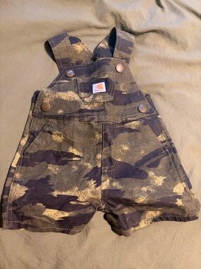 Carhartt Kids Green and Tan Camo Short Overalls